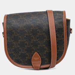 Pre Owned Celine Brown Medium Triomphe Coated Canvas Folco Crossbody