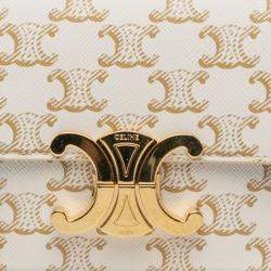 Pre Owned Celine White Triomphe Coated Canvas Claude Shoulder Bag