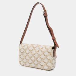 Pre Owned Celine White Triomphe Coated Canvas Claude Shoulder Bag