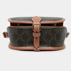 Pre Owned Celine Brown Medium Triomphe Coated Canvas Folco Crossbody