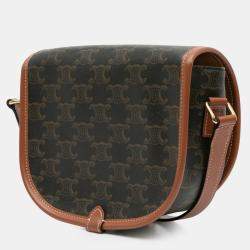 Pre Owned Celine Brown Medium Triomphe Coated Canvas Folco Crossbody