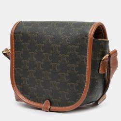 Pre Owned Celine Brown Medium Triomphe Coated Canvas Folco Crossbody