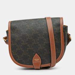 Pre Owned Celine Brown Medium Triomphe Coated Canvas Folco Crossbody
