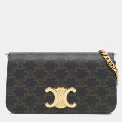 Pre Owned Celine Brown Triomphe Coated Canvas Triomphe Multi Pochette Satchel