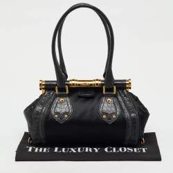 Pre Owned Celine Black Croc Embossed Leather and Satin Vintage Triomphe Clasp Bag