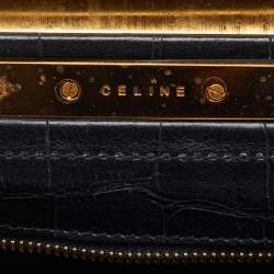 Pre Owned Celine Black Croc Embossed Leather and Satin Vintage Triomphe Clasp Bag