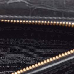 Pre Owned Celine Black Croc Embossed Leather and Satin Vintage Triomphe Clasp Bag