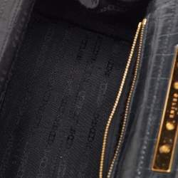 Pre Owned Celine Black Croc Embossed Leather and Satin Vintage Triomphe Clasp Bag