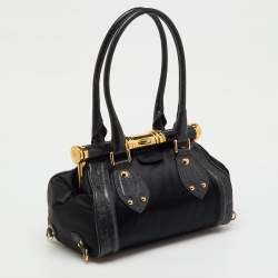 Pre Owned Celine Black Croc Embossed Leather and Satin Vintage Triomphe Clasp Bag