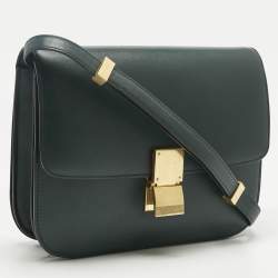 Pre Owned Celine Green Leather Medium Classic Box Shoulder Bag