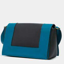 Pre Owned Celine Black Blue Leather Frame Shoulder Bag