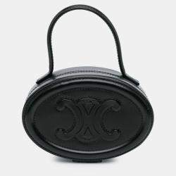 Pre Owned Celine Black Calfskin Cuir Triomphe Oval Handbag