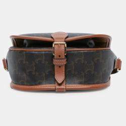 Pre Owned Celine Brown Medium Triomphe Coated Canvas Folco Crossbody