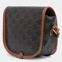Pre Owned Celine Brown Medium Triomphe Coated Canvas Folco Crossbody