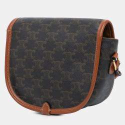 Pre Owned Celine Brown Medium Triomphe Coated Canvas Folco Crossbody