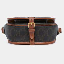 Pre Owned Celine Brown Medium Triomphe Coated Canvas Folco Crossbody