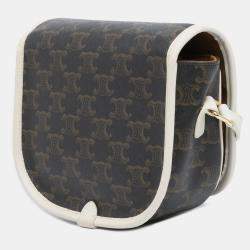 Pre Owned Celine Brown White Medium Triomphe Coated Canvas Folco Crossbody