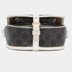 Pre Owned Celine Brown White Medium Triomphe Coated Canvas Folco Crossbody