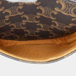 Pre Owned Celine Brown White Medium Triomphe Coated Canvas Folco Crossbody