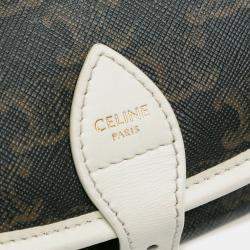 Pre Owned Celine Brown White Medium Triomphe Coated Canvas Folco Crossbody