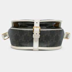 Pre Owned Celine Brown White Medium Triomphe Coated Canvas Folco Crossbody