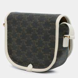 Pre Owned Celine Brown White Medium Triomphe Coated Canvas Folco Crossbody