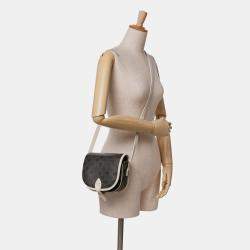 Pre Owned Celine Brown White Medium Triomphe Coated Canvas Folco Crossbody