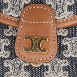 Pre Owned Celine Brown Navy Blue Mini Triomphe Canvas and Calfskin Besace Crossbody