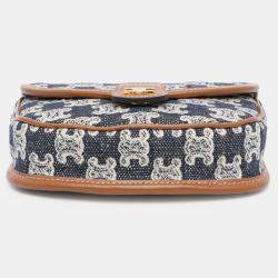 Pre Owned Celine Brown Navy Blue Mini Triomphe Canvas and Calfskin Besace Crossbody