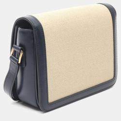 Pre Owned Celine Teen Triomphe Shoulder Bag  Canvas And Leather  Beige/Navy