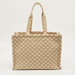 Pre Owned Celine Beige/Brown Triomphe Canvas Large Cabas Thais Tote