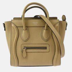 Pre Owned Celine Beige Leather Nano Luggage Tote Bag