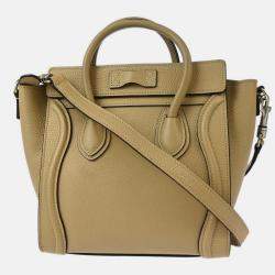 Pre Owned Celine Beige Leather Nano Luggage Tote Bag