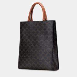Pre Owned Celine Brown Small Triomphe Coated Canvas Vertical Cabas Tote