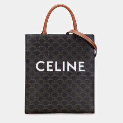 Pre Owned Celine Brown Small Triomphe Coated Canvas Vertical Cabas Tote