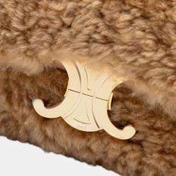 Pre Owned Celine Brown Shearling Triomphe Shoulder Bag