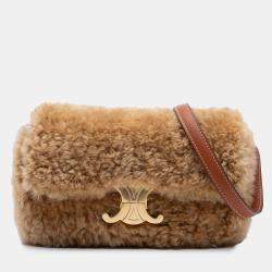 Pre Owned Celine Brown Shearling Triomphe Shoulder Bag
