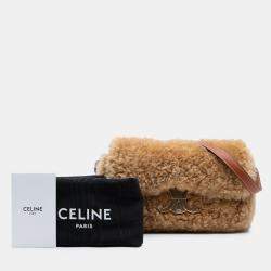 Pre Owned Celine Brown Shearling Triomphe Shoulder Bag