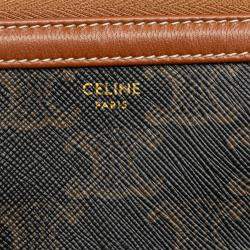 Pre Owned Celine Brown Triomphe Coated Canvas Clutch On Chain