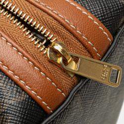 Pre Owned Celine Brown Triomphe Coated Canvas Clutch On Chain