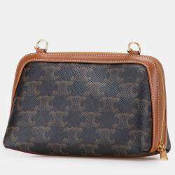 Pre Owned Celine Brown Triomphe Coated Canvas Clutch On Chain