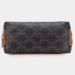 Pre Owned Celine Brown Triomphe Coated Canvas Clutch On Chain