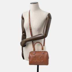 Pre Owned Celine Triomphe Boston Tan Leather Small 2-Way Handbag