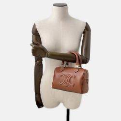 Pre Owned Celine Triomphe Boston Tan Leather Small 2-Way Handbag