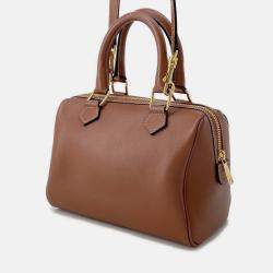 Pre Owned Celine Triomphe Boston Tan Leather Small 2-Way Handbag
