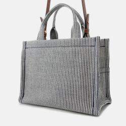 Pre Owned Celine Small Kabatais 2-Way Bag Navy Blue/Brown Canvas Leather