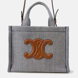 Pre Owned Celine Small Kabatais 2-Way Bag Navy Blue/Brown Canvas Leather