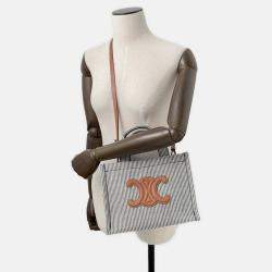 Pre Owned Celine Small Kabatais 2-Way Bag Navy Blue/Brown Canvas Leather