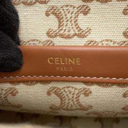 Pre Owned Celine Small Kabatais 2-Way Bag Beige/Brown Canvas Leather