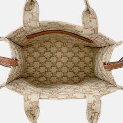 Pre Owned Celine Small Kabatais 2-Way Bag Beige/Brown Canvas Leather